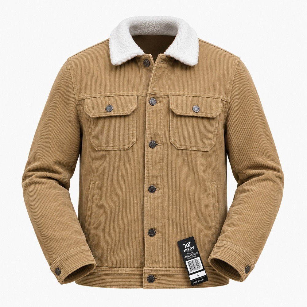 XRAY‎ Jeans Corduroy Trucker Jacket Mens Small Khaki Sherpa Collar XRJK5100558